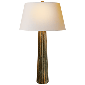Fluted Spire Large Table Lamp in Bronze with Verdigris Highlights with Natural Paper Shade