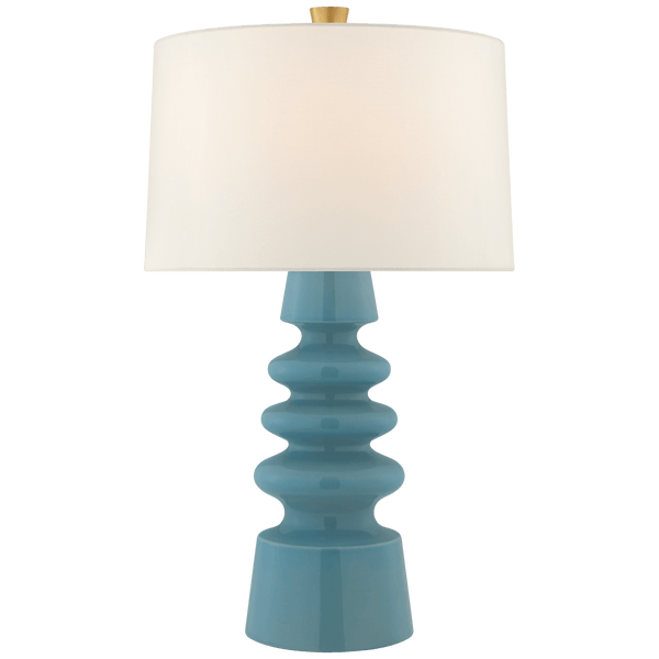 Andreas Medium Table Lamp in Blue Jade with Linen Shade