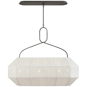 Forza Medium Linear Lantern in Polished Nickel with Gathered Linen Shade