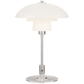 Whitman Desk Lamp in Polished Nickel with White Glass Shade