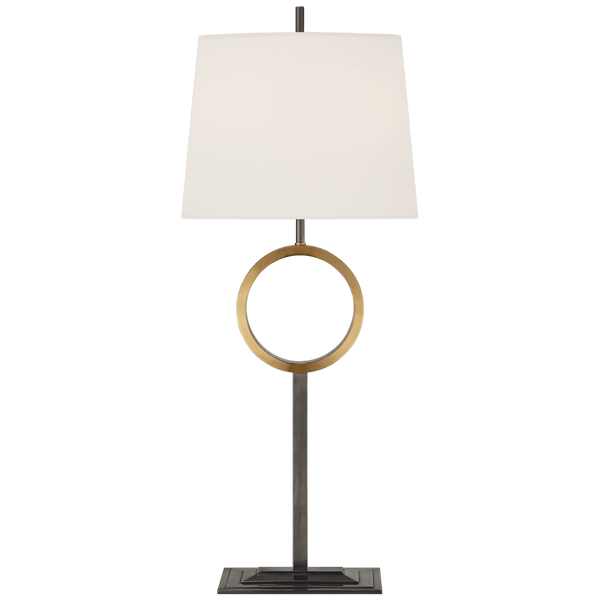 Simone Medium Buffet Lamp in Bronze and Hand-Rubbed Antique Brass with Linen Shade