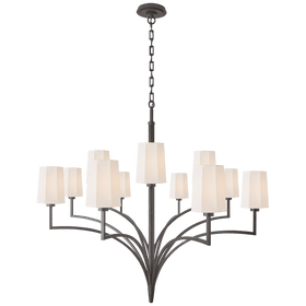 Two Tier Chandelier in Aged Iron with Linen Shades - Hamptons Furniture, Gifts, Modern & Traditional
