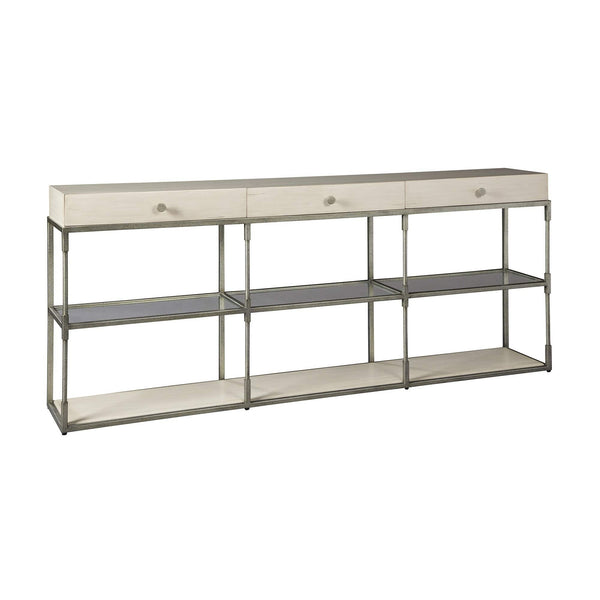 Triple drawer console table with metal base, glass shelves - Hamptons Furniture, Gifts, Modern & Traditional
