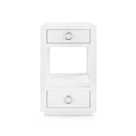 Narrow Lacquered Grasscloth white nightstand