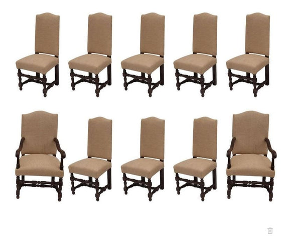 Set of 10 French Oak Dining Chairs