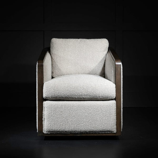 Dark Grey Boucle Swivel Chair with Dark Oak Frame