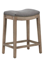 upholstered counter stool in washed oak and grey linen seat
