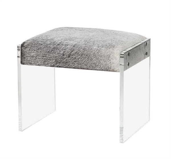 Acrylic and Natural Hide Stool in Grey - Hamptons Furniture, Gifts, Modern & Traditional