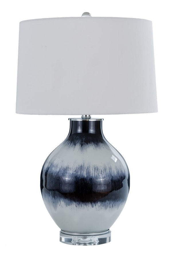 Indigo Stripe Glass Table Lamp - Hamptons Furniture, Gifts, Modern & Traditional
