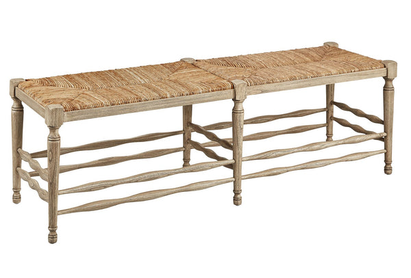60 inch wooden bench, with stylish rush seat.
