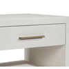 Bed Side Table with natural white faux linen and antique brass-finished hardware.