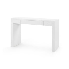 Lacquered Grasscloth Console with Drawer in white