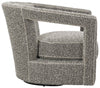 Open Side Swivel Chair in Grey and White Boucle