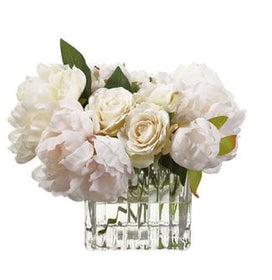 Faux Peony and Roses in Glass Vase White - Hamptons Furniture, Gifts, Modern & Traditional