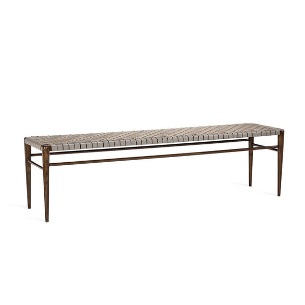 Walnut Frame Bench with Leather Woven Seat