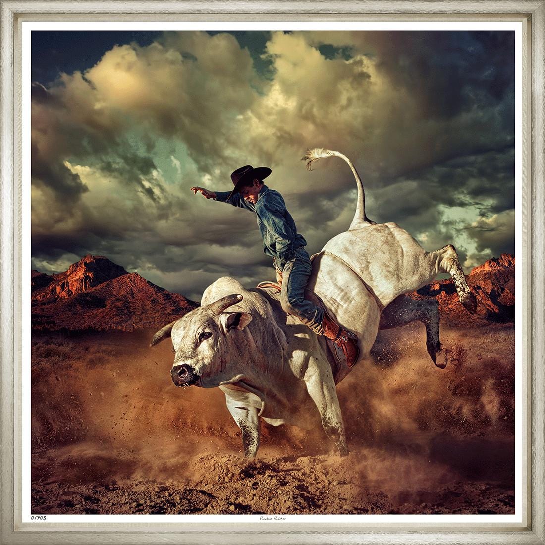 Englsih Rodeo Riders Large Glicee Print of a Rodeo Rider on Large White Bull – English ...
