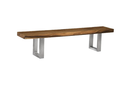 Natural Wood Straight Edge Bench with Stainless Steel Base