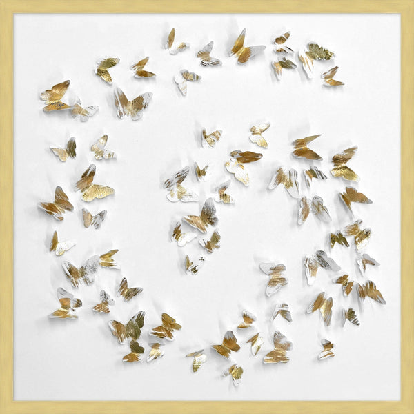 Swirling Gold Paper Butterflies Collage - Hamptons Furniture, Gifts, Modern & Traditional