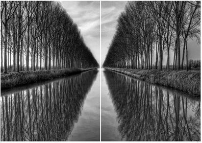 French Canal Refection Photograph in Black and White in Two Parts