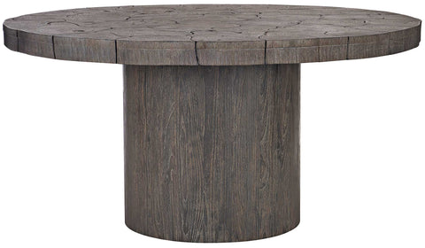 Unusual indoor outdoor round dining table in stained teak